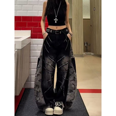 Women's Black Jeans Harajuku Y2k 90s Aesthetic Baggy Denim Trousers Korean Straight Jean Pants 90s Vintage 2000s Trashy Clothes