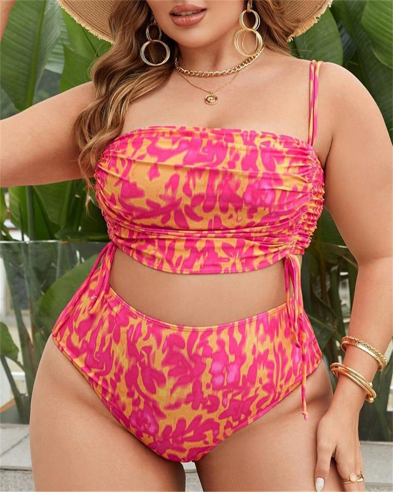 2025 Print Two Piece Plus Size Bikini Women Strapped Large Swimsuit High Waist Lady Chubby Swimwear Beach Curvy Bathing Suit