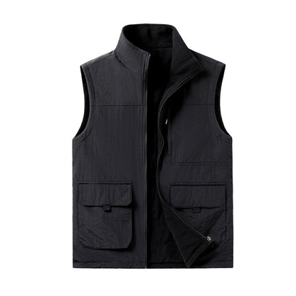Colete de Pesca Masculino de Veludo Outono e Primavera Novo, Casaco de Veludo para Homem, Colete de Trabalho Solto e Moderno com Vários Bolsos para Homens de Meia-Idade