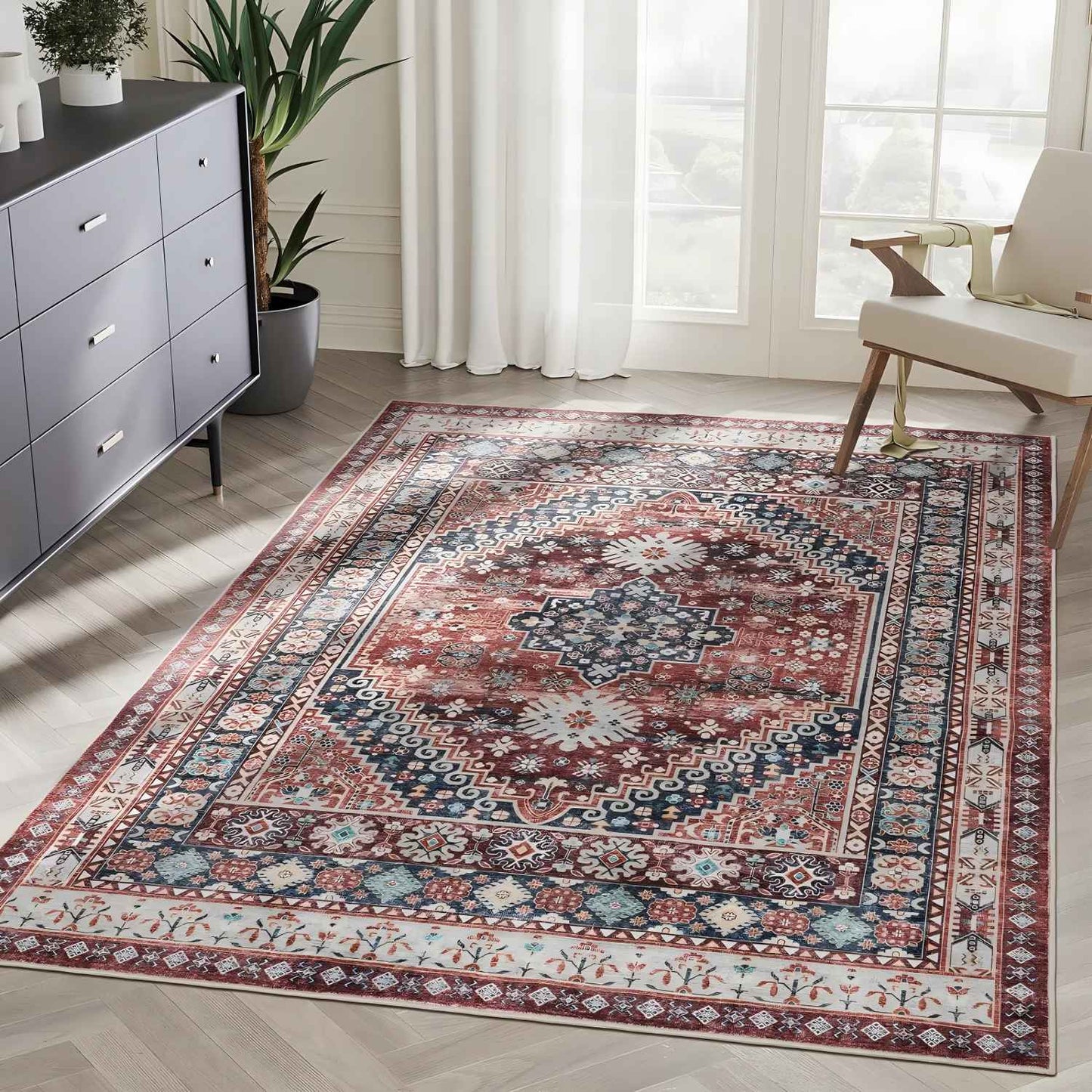 VIKAMA British Retro Carpet-Soft,Skin-Friendly,Anti-Slip,Non-Detachable,Dirt-Resistant,Machine-Washable Living And Bedroom Decor