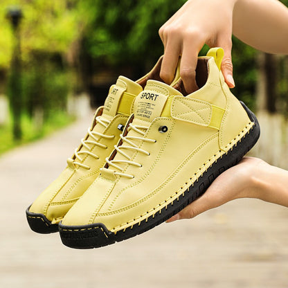 New Fashion Sneakers Handmade Leather Women's Shoes Mid-Top Women Casual Flats Shoes Slip on Loafers Zapatillas De Mujer