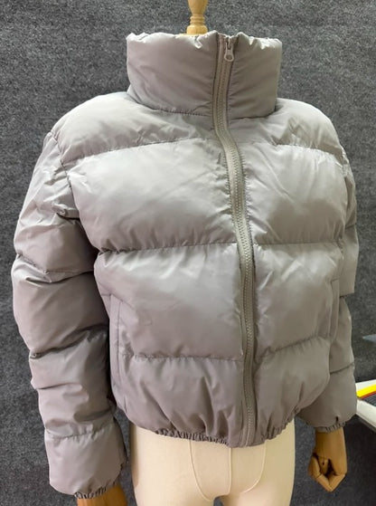 Jackets for Women Autumn Winter Fashin Long Sleeve Zipper Design Casual Plain O-Neck Daily Crop Puffer Jacket Coat