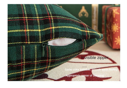 Home Christmas Decor Plaid Cushion Covers Red Checkered Polyester Cotton Xmas Ornament Snowflake Throw Pillowcase Decorative