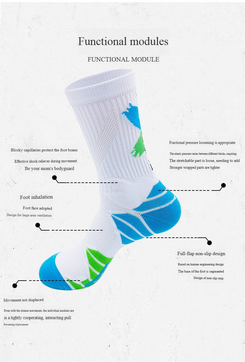 1 Pair High Tube Professional Practical Sport Socks Men's Towel Bottom Thickened Shock Absorbing Contrast Color Elite Socks