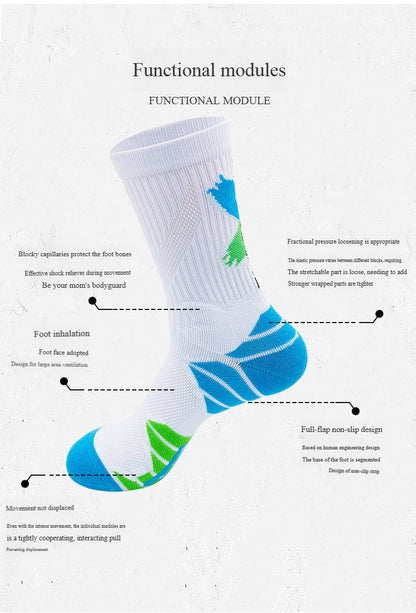 1 Pair High Tube Professional Practical Sport Socks Men's Towel Bottom Thickened Shock Absorbing Contrast Color Elite Socks