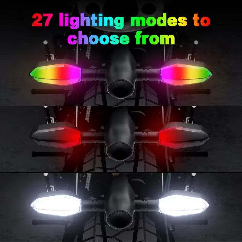 Nova lâmpada de sinalização de motocicleta LED com 27 modos Lâmpada de projeção colorida Luzes indicadoras de fluxo sequencial Luz de circulação