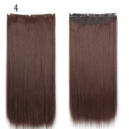 Apliques de Cabelo Sintético Liso Comprido de 5 Clipes 22'' Fibra de Alta Resistência ao Calor Preto Castanho Loiro