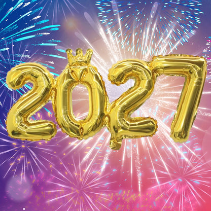 Gold Silver Crown 2027 Number Foil Balloons New Year 2027 Christmas Decorations New Year Party Supplies