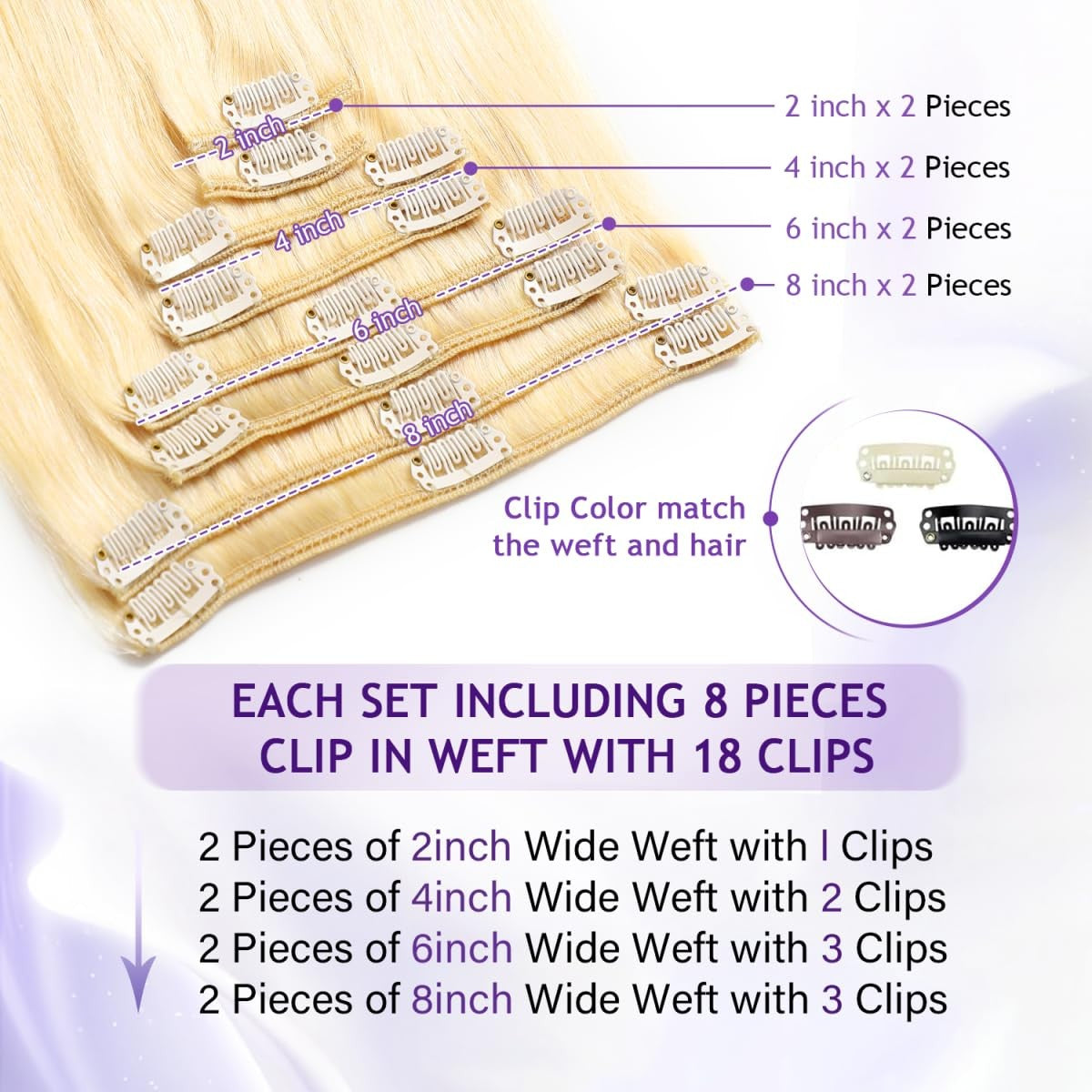 Long Straight Hair Extension 8 PCS Clip In Hair Extensions Brazilian For Women Colored 613 Blonde Clips In Hair Extensions P4/27