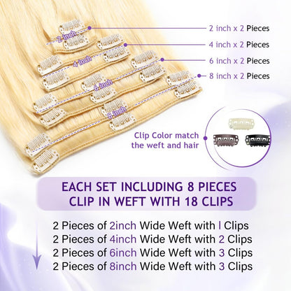 Long Straight Hair Extension 8 PCS Clip In Hair Extensions Brazilian For Women Colored 613 Blonde Clips In Hair Extensions P4/27