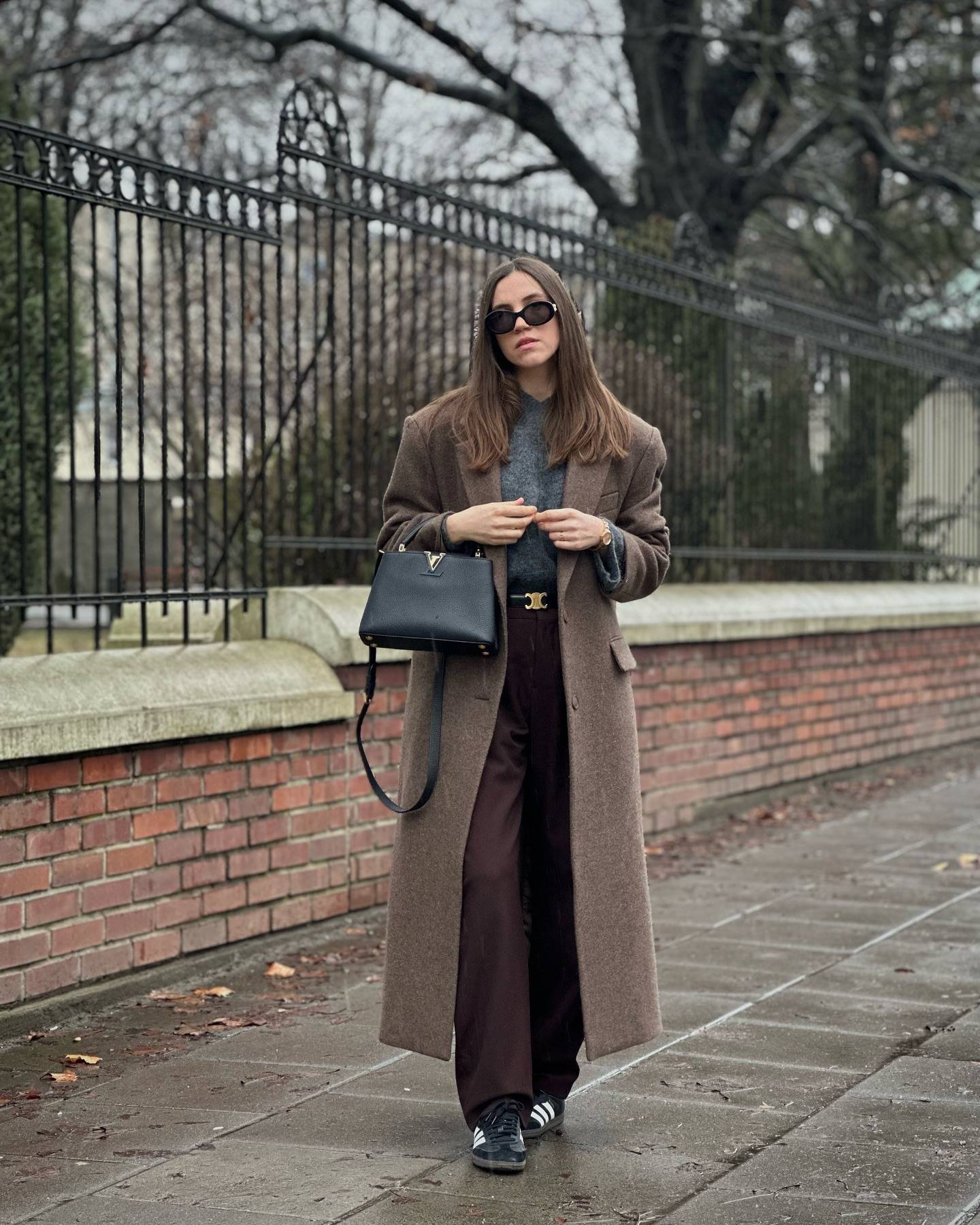 Women Elegant Shoulder Pad Wool Blend Overcoat Brown Lapel Single-breasted Long Sleeve Coat 2025 Autumn Lady Commuter Outerwear