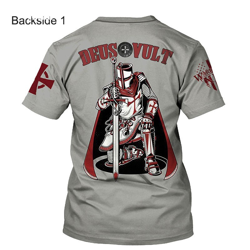 Crusader Knights Templar 3D Harajuku Print Handsome Retro Taste Fashion Personality Street Men's Round Neck Short Sleeve T-shirt