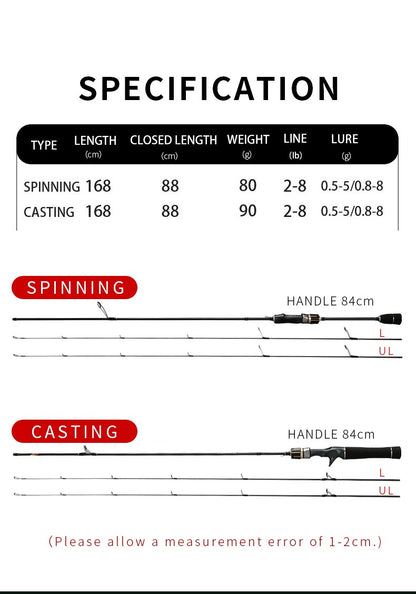 Vara de pesca de truta L+UL Dicas de vara de pesca leve para trutas Vara de pesca giratória/casting Isca de pesca Isca de pesca de polvo Lula de pesca