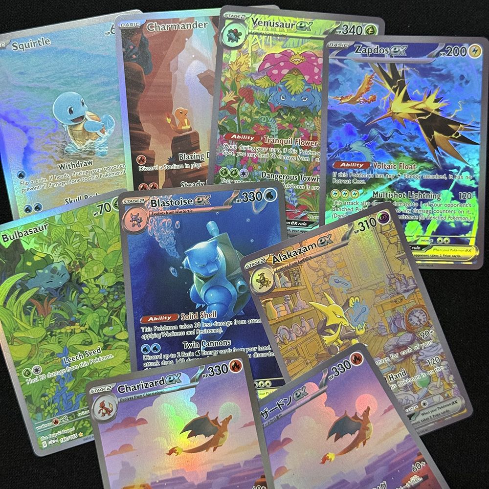 Cartas Proxy de PTCG 151 MEW Alakazam Blastoise Bulbasaur Charmander Squirtle Venusaur Zapdos Charizard Presentes de Cartas TCG JP