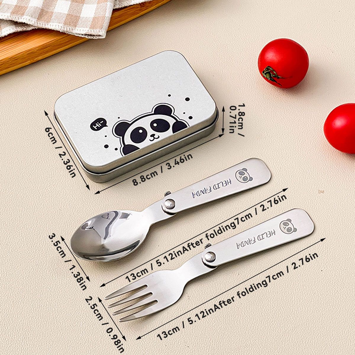 WORTHBUY 3Pcs/Set Portable Foldable Dinnerware Set 304 Stainless Steel Folding Fork Spoon With Cutlery Box Cute Picnic Tableware