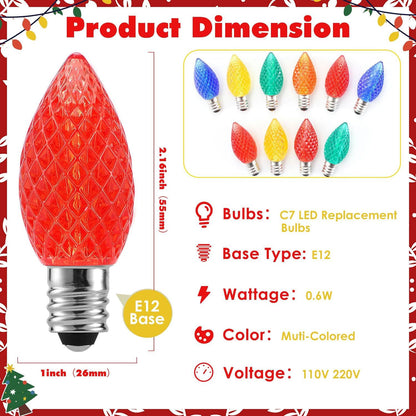 50FT C7 Shatterproof String Lights RGB Dimmable Faceted Strawberry Led Bulbs Connectable Outdoor Fairy Light Party Holiday Decor