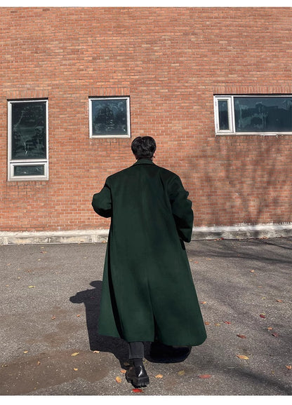 Mauroicardi Autumn Winter Long Warm Oversized Soft Dark Green Black Woolen Coat Men Loose Casual Korean Wool Blends Overcoat