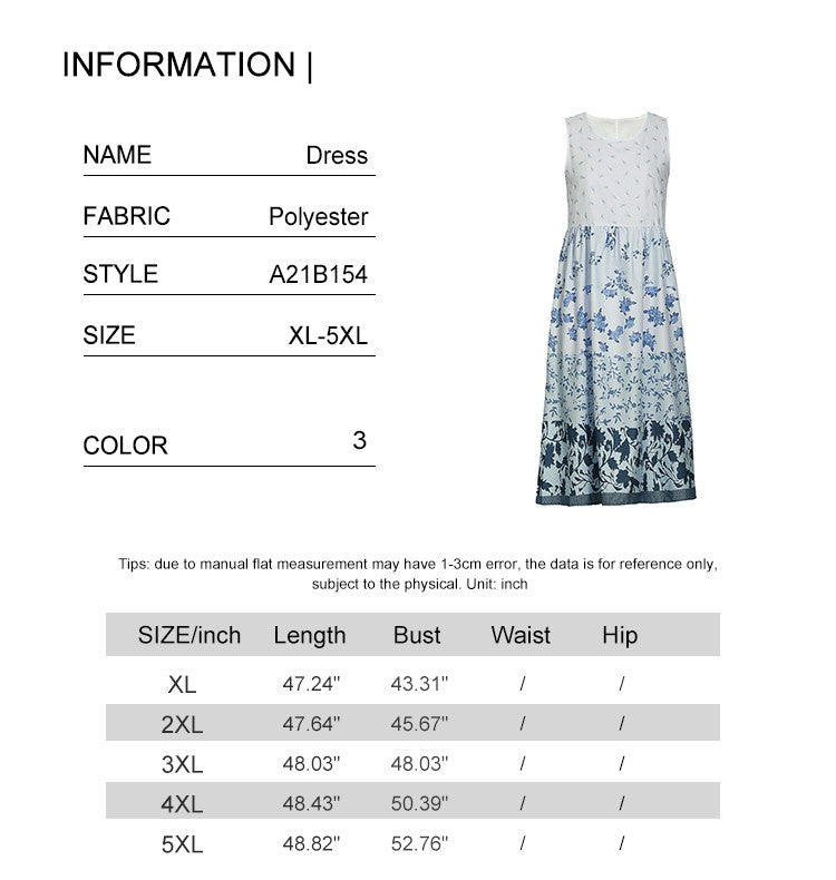 Plus Size Casual Women's Midi Dress 2025 Summer New Floral Printed Sleeveless Fl