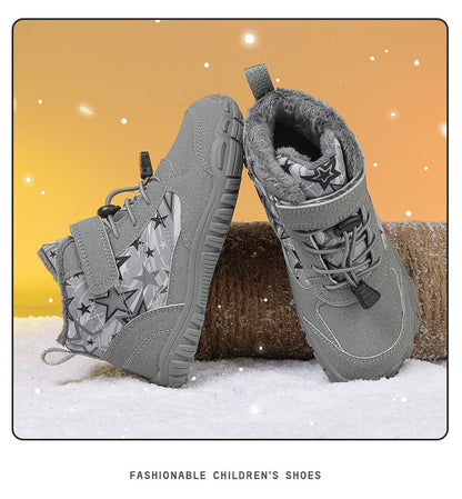 Waterproof Kids Barefoot Snow Boots 2025 New Wide Toe Winter Warm Fur Lined Shoes for Boys Girls Cold Weather Outdoor Sneakers