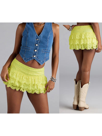 Women s Summer Mini Skirt with Flirty Ruffles and Lace Detailing Perfect for Beach Getaways and Nights Out at the Club