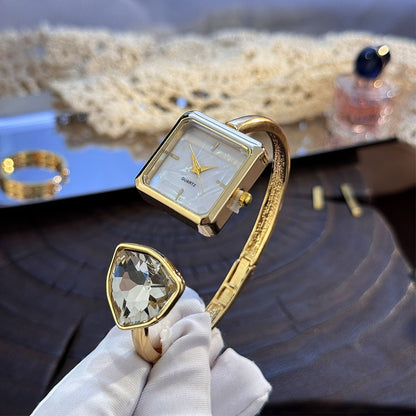 New Ladies Open Bracelet Watch Assorted Shaped Diamond Color Gemstone High-End Quartz Wristwatch Lazy Person's Stylish Timepiece