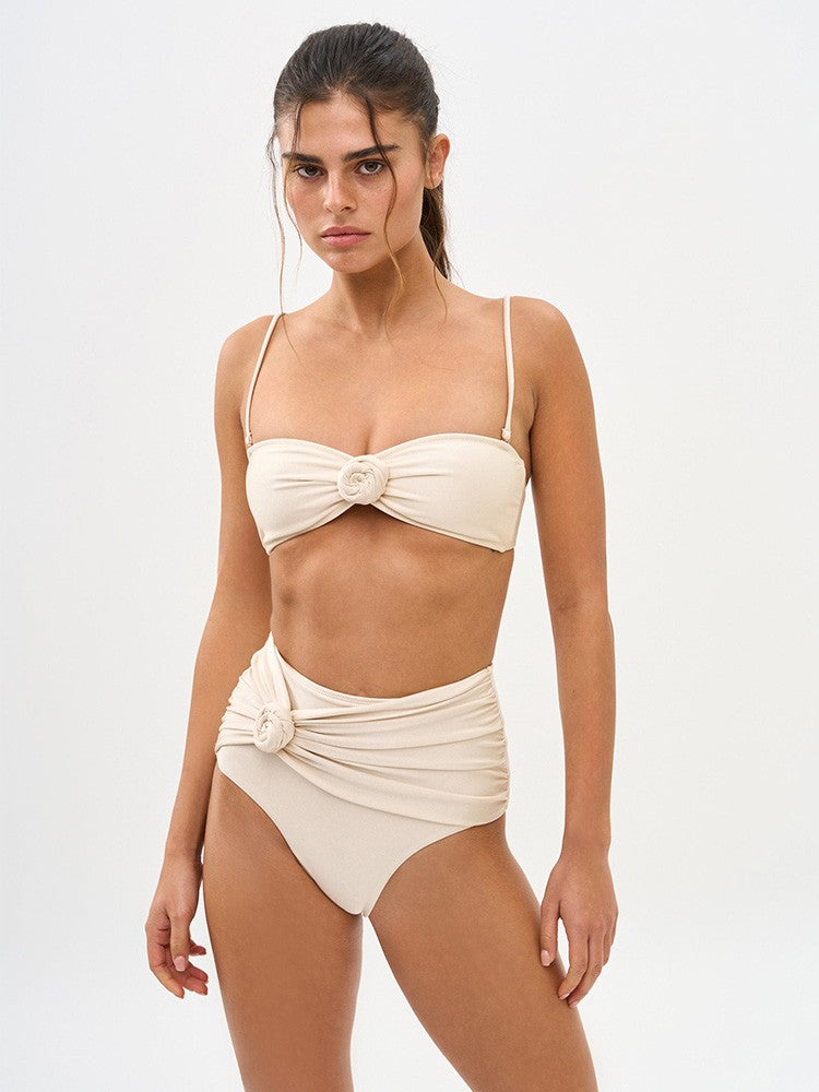 Pleated Swimsuits 2025 Solid Color Bikini High Waist Swimwear Women Bandage Bathing Suit String Biquini Mujer Summer Beach Wear