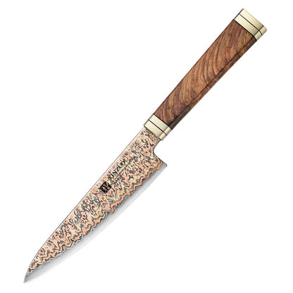 XINZUO 1-5 peças Conjunto de facas de cozinha Artesanais Faca de Chef Lâmina de Aço Damasco de Cobre Tricolor 53 Camadas com Cabo de Madeira Padauk e G10