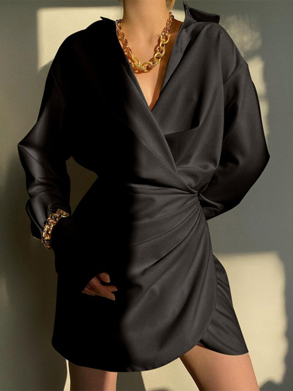 Onyx Shirt Dress Women Long Sleeve Belted Silhouette Autumn Winter Boss Lady Aesthetic Curve Flattering Minimalist PowerDressing