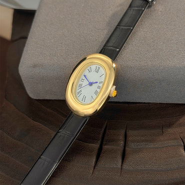 Ladies' New Oval Bathtub Egg-Shaped Belt Quartz Watch Elegant Miniature Vintage-Style Wristwatch Stylish Trendsetter