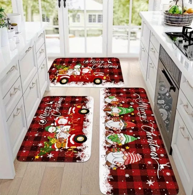 Christmas Kitchen Mat Holiday Elf and Truck Winter Snowflake Mat Holiday Party Decor Carpet Living Room Bedroom Room Kitchen