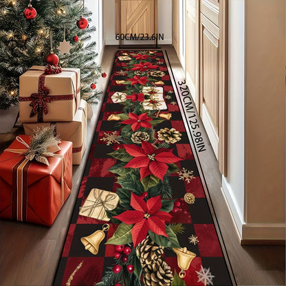 VIKAMA Christmas Decor Crystal Velvet Hallway Runner Red Plaid Print Living Room Corridor Decorative Rug Home Decor