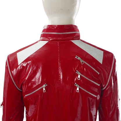 Red Zipper Michael Jackson MJ Beat It Jacket for Impersonators PU Leather Punk Casual Coat Halloween Stage Christmas Outwear Cos