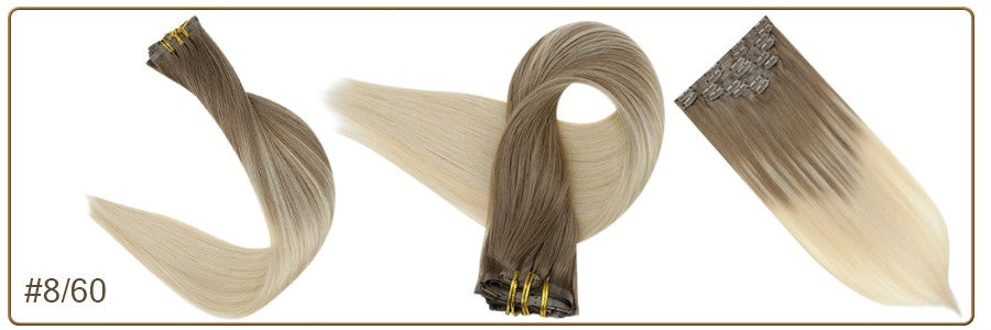 Full Shine PU Clip Hair Extensions Cabelo Humano Remy 100g Extensões Invisíveis Sem Costura de Cabelo Humano Clip-In Cor Balayage Loiro