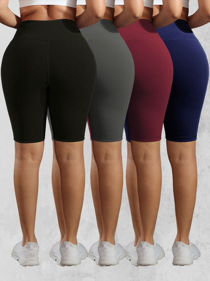 CHRLEISURE Women Solid Yoga Shorts with 3 Pockets High Waist Butt Lifting Workout Tights Gym Elastic Cycling Shorts Activewear