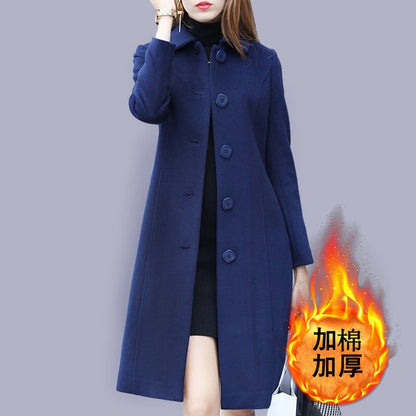 Women Wool Jacket Coat Thick Woolen Overcoat Turn Down Collar Single Breasted Vintage Outerwear Office Lady Autumn Winter 2025