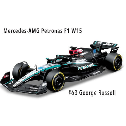 Bburago 1:43 Mercedes-AMG Petronas F1 Team W15 2024 #44 Hamilton #63 George Russell Carro Liga Fundido Modelo Brinquedo Colecionável