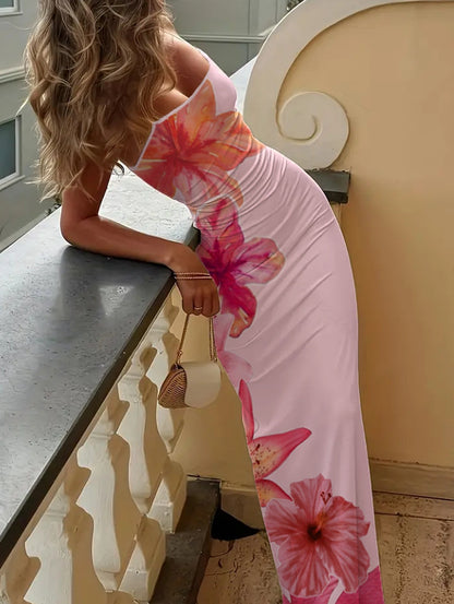 Women's Sexy Floral Print Spaghetti Strap Tube Dress Stretch Shorts Summer Vacation Beach Party Dress