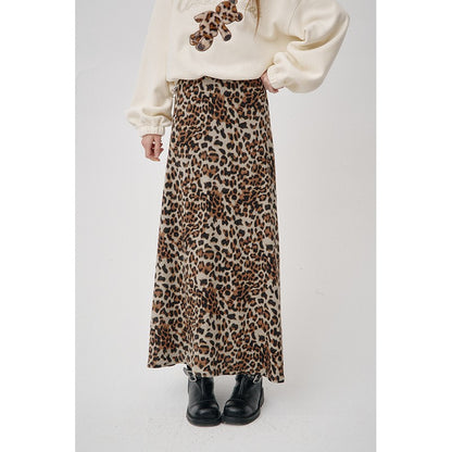 ELFSACK 2025 Winter New Arrivals Y2K Animal Print A-Line Long Maxi Skirt For Woman