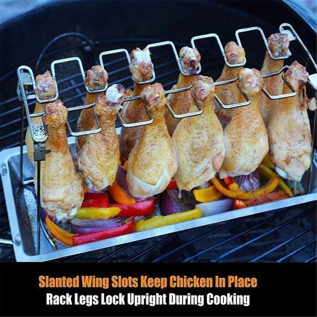 Folded Roast Rack Roast Chicken Leg Rack Chicken Wing Leg Rack Grilling BBQ Non-Stick Barbecue Rib Stainless Steel