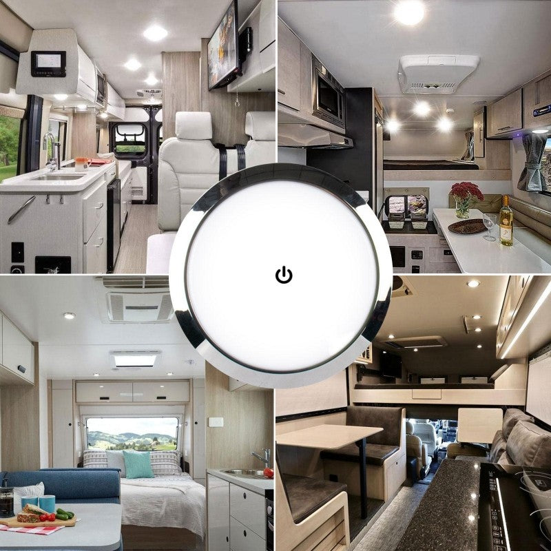 Tokili 12V/24V Dual Volt Ultra-Thin LED Puck Lights, Interior RV Marine Overhead Light, for Camper Cabin, Boat & Trailer Ceiling