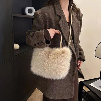 Faux Fur Tote Bag Women's Bucket Plush Light Luxury Ladies Handbags Soft Winter Crossbody Shoulder Bags