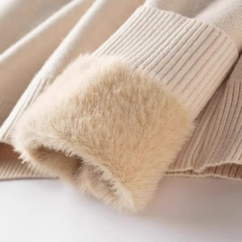 Men‘s Thermal Fleece High-neck Sweater Winter Turn-down Collar Fleece-lined Knitted Pullover Casual Keep Warm Thick Bottom Tops