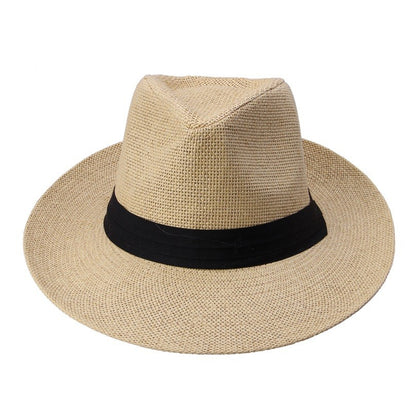 Chapéu de Sol Fedora de Verão Casual Unissex Moda Praia Aba Larga Jazz Chapéu Panamá Palha de Papel Boné Feminino Masculino Com Fita Preta