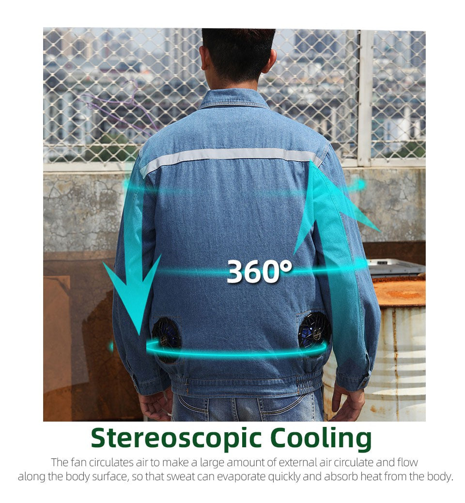 Summer Welder Denim Air Conditioning Clothes Fan Clothes Flame Retardant Fan Jacket Body Cooling Clothes Vest Fan Work Clothes