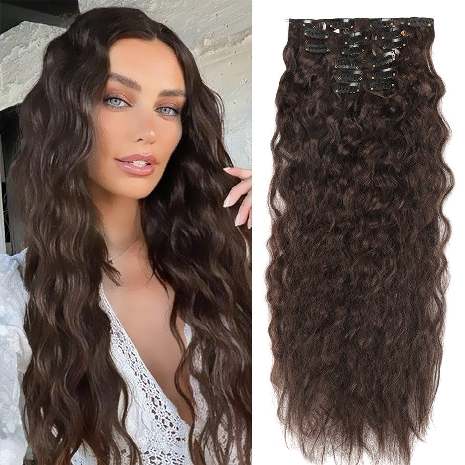 Alana 28 polegadas Sintético Longo Água Encaracolado Clip Em Apliques Extensões de Cabelo Crespo Cacheado Clip-in Cabelo Fibra Orgânica Resistente ao Calor
