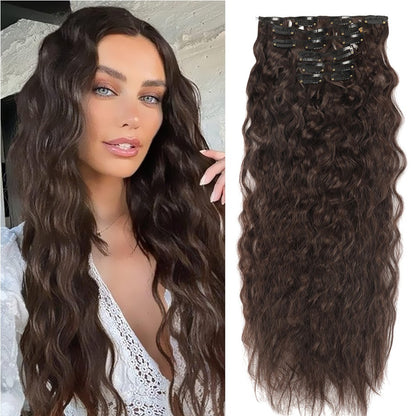 Alana 28 polegadas Sintético Longo Água Encaracolado Clip Em Apliques Extensões de Cabelo Crespo Cacheado Clip-in Cabelo Fibra Orgânica Resistente ao Calor
