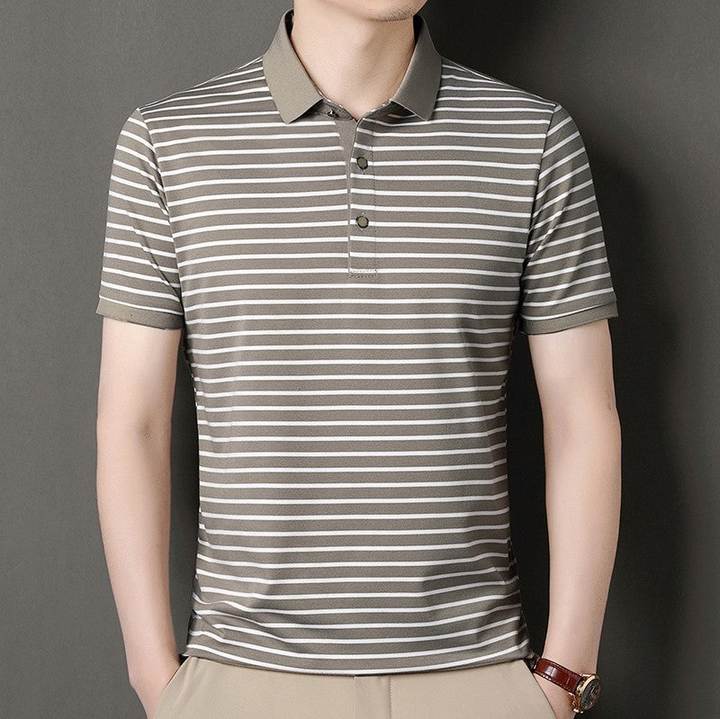 2024 Men's New Striped Cotton Business Casual Short Sleeved POLO Shirt Fashion Short Sleeved Comfortable and Breathable Top