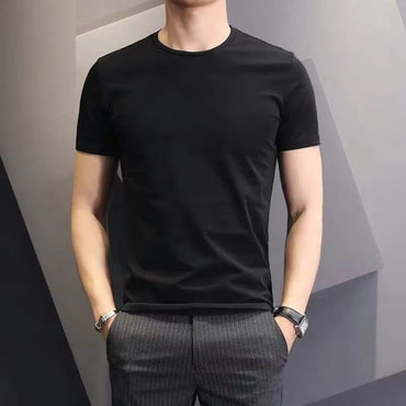 Men T-shirts White Black Short Sleeve Loose Round Neck Bottoming Shirts Trendy Casual Solid Color Pullover Tops Male Clothing