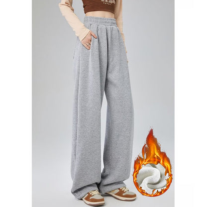 Winter Lady Snow Warm Thin Straight Leg Pants Girls Classic Daily Plush Trousers Women High Waist Thermal Fleece Pants