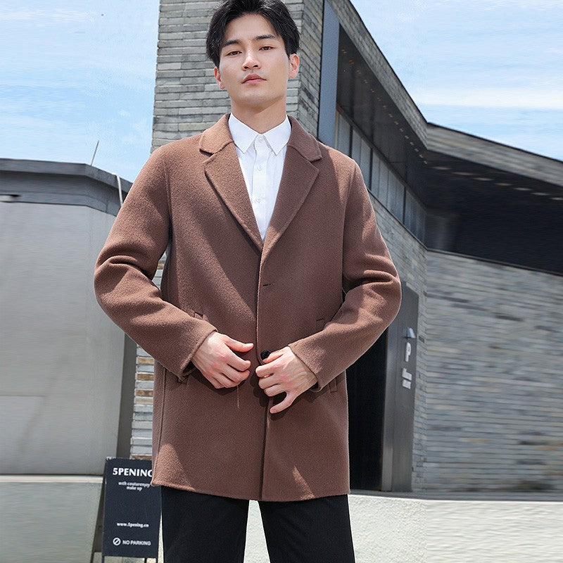 100% Wool Hand-Sewn Men's Coat Long Overcoats Boy Buttons Cardigan Long-style Woolen Coats Overcoat 2024 New